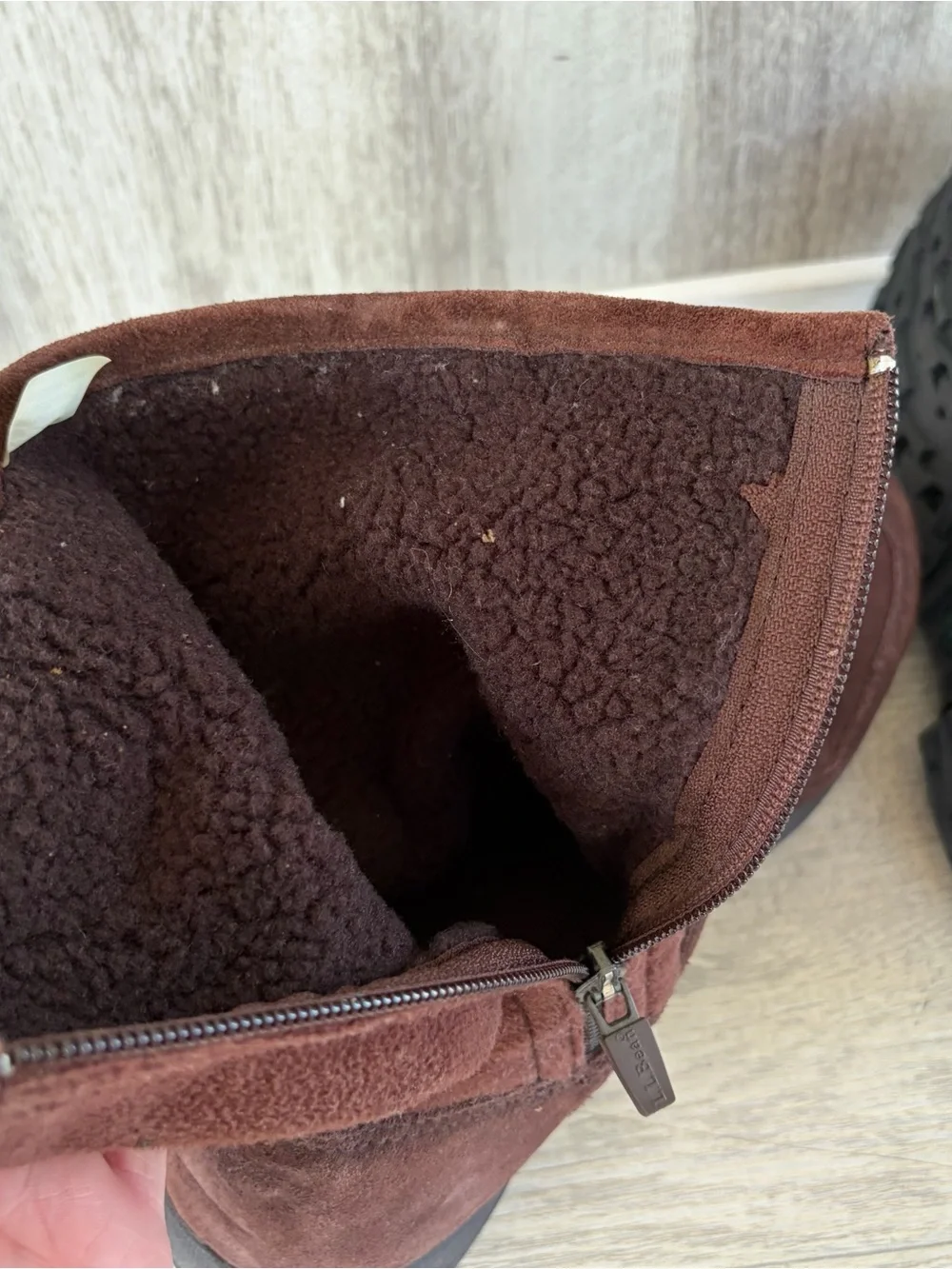 L.L.Bean Suede Fur Lined Boots Women 8.5  Brown Comfy Cabin Fleece Winter Hiking